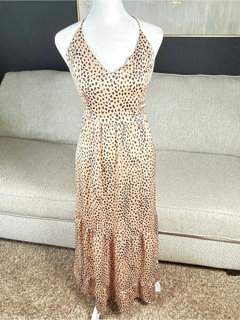 Cupshe Tan Leopard Print Halter Maxi Dress